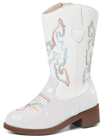 MK MATT KEELY Stivali da cowboy per bambini, stivali da cowboy per ragazze, stivali alti al ginocchio, stivali da equitazione western a metà polpaccio, bianco, 34 EU