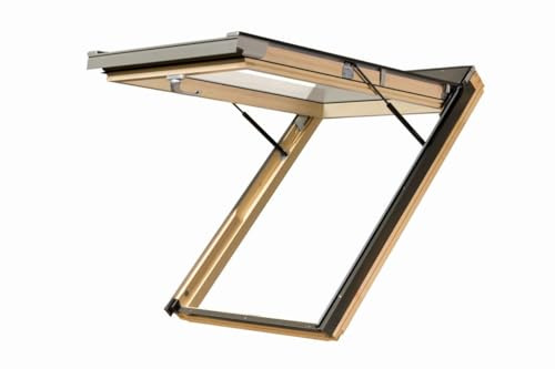 Dachfenster Set kompatibel mit FAKRO Konzern Dachfenster 78 x 98 cm aus Holz mit Klappfunktion und Dauerlüftung | 2-fach Verglasung | inkl. Eindeckrahmen + Dämm- und Anschluss-Set