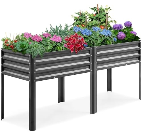 KING BIRD Raised Garden Bed with Legs, Galvanized Large Elevated Planter Box for Backyard, Patio, Balcony, 180x58x80cm