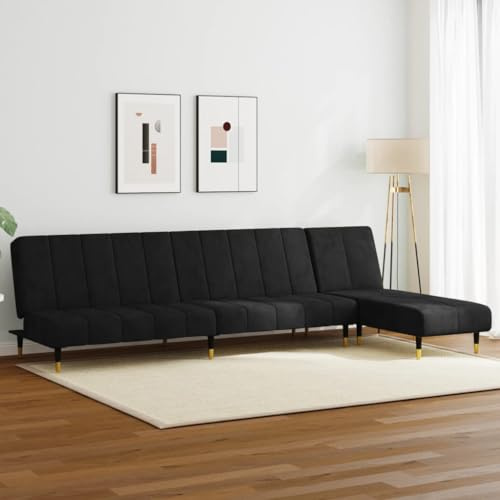 WEMYUFURN Samt Schlafsofa 2-in-1 Funktion Sofagarnitur mit Chaiselongue und Relaxfunktion, Bequemes Sitz- und Schlafmöbel aus Holzgestell für Wohnzimmer, Grau