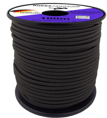 Ropes and More® - Corde élastique en caoutchouc PES - 6 mm - 10 m à 50 m - Plusieurs couleurs - Noir, 50 m (Lfm) - Sans bobine