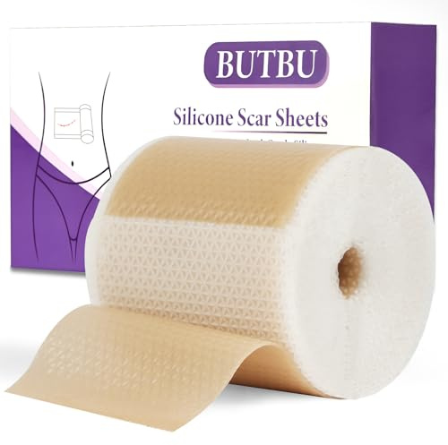 BUTBU Silikon Narbenpflaster, 4CM x200CM Silikonpflaster Wiederverwendbar, Narbenrolle für Verbrennungen, Keloid-Hautfreundlich, Atmungsaktiv, Wasserfest