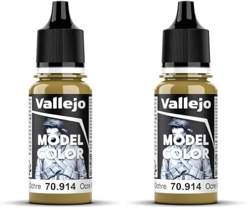 Vallejo Model Color Acrylic Paint Green Ochre, 18 ml, Self-Leveling Formula, BSL System for Modeling and Miniatures (Pack of 2)