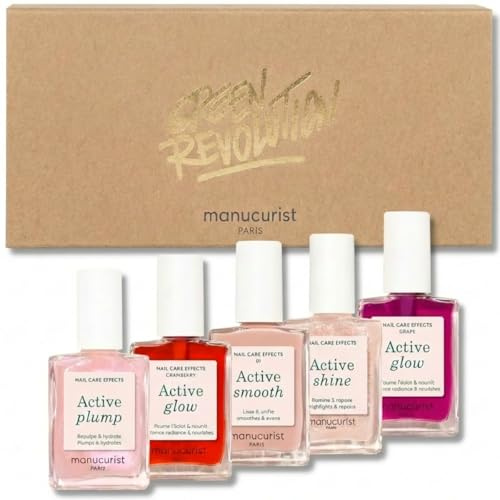 Manucurist Nagellack Set mit 5 Nagellacken Rainbow Active | Active Plump, Active Cranberry, Active Smooth 01, Active Shine und Active Grape - Mit Nagelhärter - Geschenk für Frauen