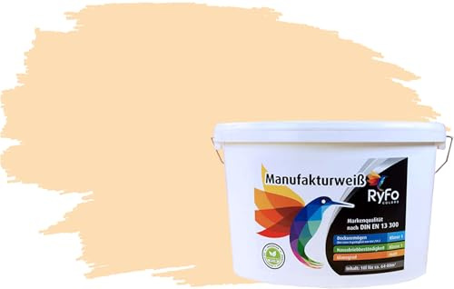 RyFo Colors Bunte Wandfarbe Manufakturweiß Apricot 10l - weitere Grau Farbtöne und Größen erhältlich, Deckkraft Klasse 1, Nassabrieb Klasse 1