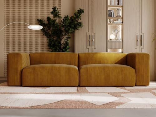 GRAINGOLD Landi Sofa 240x80 cm, Sofa für Wohnzimmer, Cord-Stoff, 2-Sitzer Couch, Modernes Design (Braun)