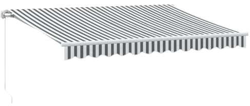 KPWENFBSL Tenda da sole manuale, 350 x 250 cm, con braccio snodato, antracite, bianco, tenda da sole per terrazza, balcone, giardino, bistrò