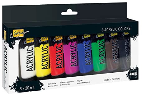 KREUL 84171 - Solo Goya Acrylic Set mit 8 Farben in 20 ml Tuben, cremige vielseitig einsetzbare Acrylfarbe in Studienqualität, auf Wasserbasis, schnell und matt trocknend, gut deckend, wasserfest