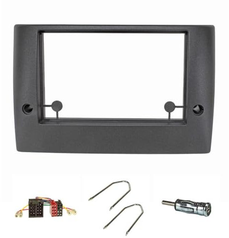 tomzz Audio 2414-056 Doppel DIN Radioblende Set kompatibel mit FIAT Stilo Bj.2001-2008 anthrazit-schwarz mit Radioadapter ISO Antennenadapter ISO DIN Entriegelungsbügel