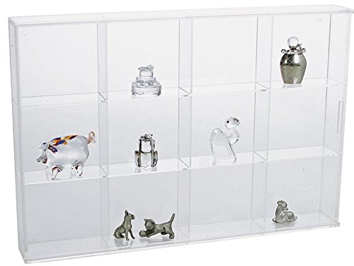 SAFE 5258 Klein-Vitrine aus Acrylglas – Staubgeschützte Vitrine ohne Rahmen, mit Schiebetür, 12 Fächer, zum Hängen & Stellen 350 x 240 x 45 mm