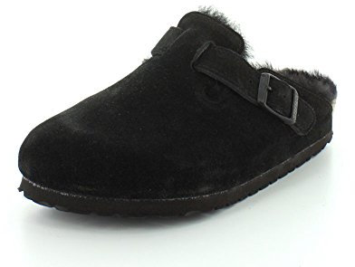 Birkenstock Unisex-Erwachsene Boston Mink Clogs, Schwarzes Wildleder, schwarzes Lammfell, 47 EU