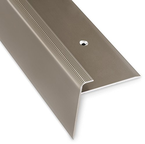 Treppenkantenprofil Safety | bronze dunkel | F-Form | 53mm Höhe mit einer Einfasshöhe von 7-8mm | Vorgebohrte Kantenleiste Erhältlich in 4 Farben und 3 Längen (134cm)