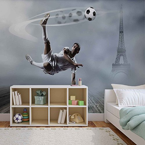 Forwall Vlies Fototapete Tapete Vliestapete Fußballspieler und Eiffelturm AF2255VEXXL (312cm x 219cm) Photo Wallpaper Mural