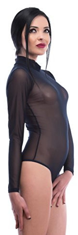 Evoni Damen Body Langarm Stringbody transparent schwarz S