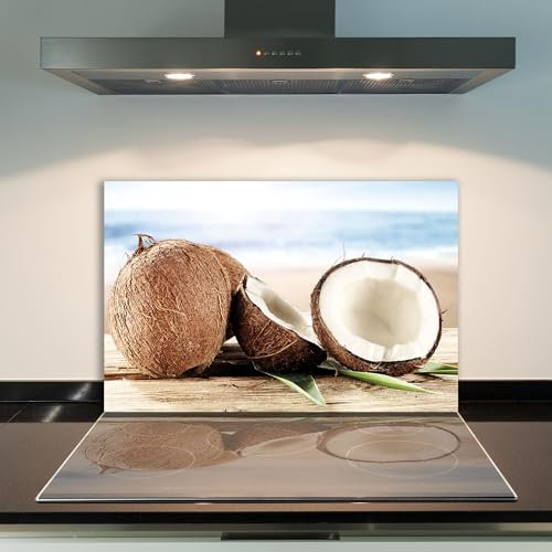 DAMU | Herdabdeckplatte Einteilig 80x52 Herdabdeckung Ceranfeld Glasschneideplatte Ceranfeldabdeckung Herdplattenabdeckung Kochfeld Abdeckung Schneidebrett Glasplatte Kokosnuss Braun