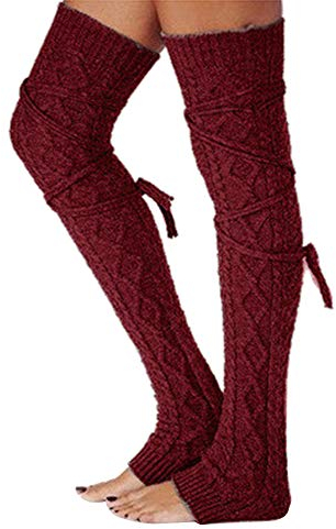 Amorar Frauen Thermosocken Oberschenkel Hohe Knit Beinlinge Extra Lange Dance Socken Winter Leggings Strumpf Stiefel Manschette Abdeckung Tops Lange Socken Lace-up Rohr Socken