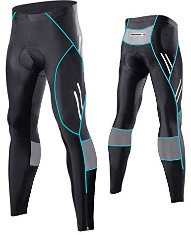 MEETWEE Herren Radlerhose Lange Fahrradhose, Kompression Radhose Leggings Radsport Hose für Männer Elastische Atmungsaktive 3D Schwamm Sitzpolster (Blau, XXXL)