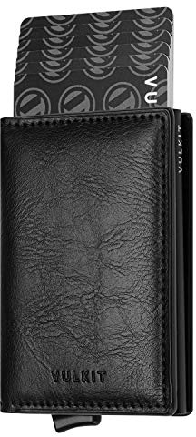 VULKIT Porte Carte Homme Cuir Porte Carte Bancaire Anti Piratage Porte-Cartes Pop Up Petit Portefeuille Homme RFID avec 3 Fentes for Cartes & Billets, Noir