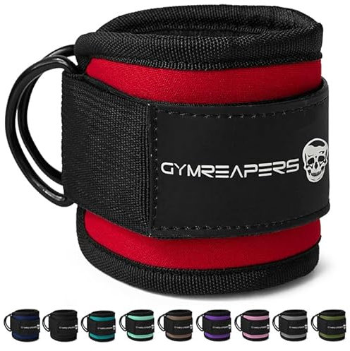 Gymreapers Ankle Straps (Pair) For Cable Machine Kickbacks, Glute Workouts, Lower Body Exercises - Adjustable Leg Straps with Neoprene Padding (Red, Pair)