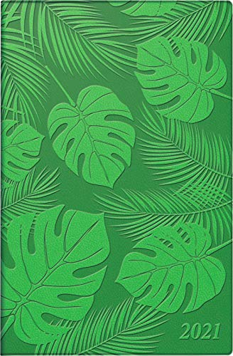 rido/idé 7011055011 Taschenkalender partner/Industrie I, 2 Seiten = 1 Woche, 72 x 112 mm, Kunstleder-Einband Trend grün (Floral) , Kalendarium 2021