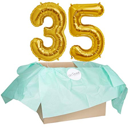 DECORAMI - celebrate happy times XXL Zahlen Luftballon 35, Gold, Zahlenballon mit Helium gefüllt, 86cm, Heliumballons im Karton zum Geburtstag und Jubiläum