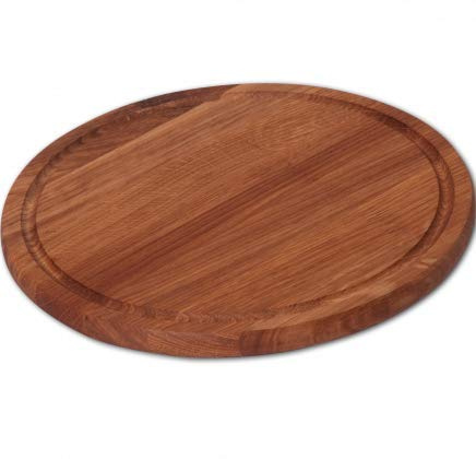 5X HOFMEISTER® Schneidebrett Eiche rund 30 cm mit Saftrille – massives Holzbrett für Küche und Tisch, klingenschonend, Handarbeit