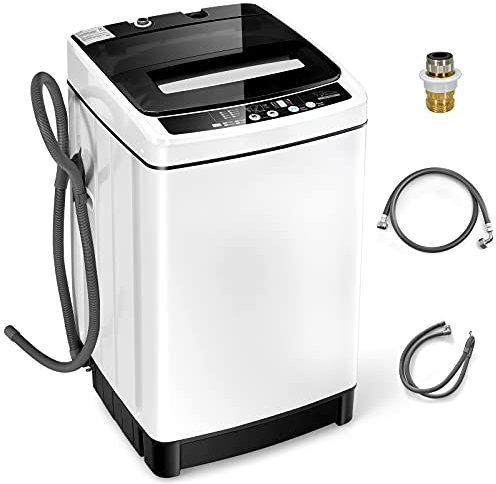 Giantex - Machine à laver entièrement automatique, 2 en 1, portable, 5 kg, capacité de 5 kg, combinaison machine à laver et sèche-linge, 8 programmes et 10 niveaux d'eau, fût en acier inoxydable