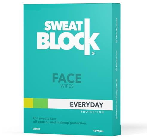 SweatBlock Lingettes quotidiennes pour le visage + contrôle de la peau grasse, minimisent la brillance et protègent le maquillage. Idéales pour le vis