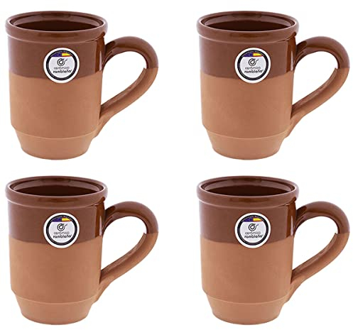 CERÁMICA RAMBLEÑA | Juego vasos de cerveza 4 unidades | Pack x4 vaso jarra barro rojo - Modelo 05 | Jarras de cerveza en barro rojo | Vasos de agua | 330 ml
