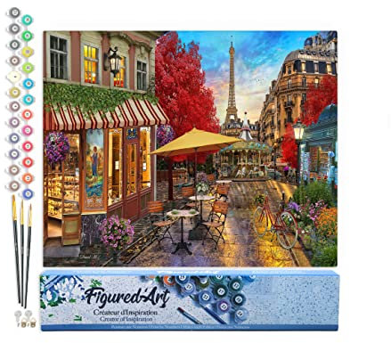 Figured'Art Peinture par Numéro Adulte Terrasse à Paris - Activité Manuelle Kit de Loisir Créatif DIY Numéro d'art Complet - 40x50cm sans châssis en Bois