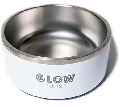 White Dog Bowl, Double Wall Stainless Steel Pet Bowl, Insulated Pet Feeder Bowl, Non Skid Pet Bowl, Non-Slip Dog Bowl, Stainless Steel Dog Bowl, Powder Coated Dog Bowl, Pet Water Bowl (64 oz, White)
