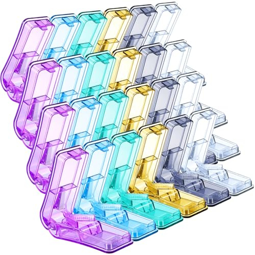 Nuanchu 12 Pieces 12 Pieces Pill Cutter Portable Medicine Holder with Stainless Steel Blade Easy Cut for Cutting Pills Tablet in Half for Daily Life