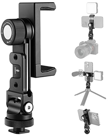 Neewer Metal Cell Phone Tripod Mount Adapter with 4 Cold Shoes & Three 1/4 Screw Holes, 360° Horizontally Rotatable, 180° Tiltable Phone Holder Compatible with iPhone Samsung for Vlogging Streaming