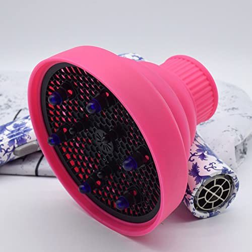 Silicone Hair Dryer Diffuser, 5 Colors Folding Blow Dryer Diffuser Attachment for 1.4-2 Inch Caliber Hair Dryer (Rose Red)