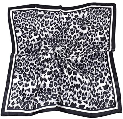 EIysee 35 x 35 Frauen Mode Muster Große Quadrat Seide wie Haar Schal Kopf Schlafen Wrap Satin Hals Bandana für Geschenk…, Leopardenmuster. - Schwarze und weiße Punkte, 90*90
