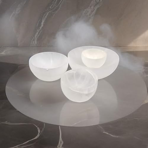 LANDSTER Bol en sélénite en verre pour bijoux, pierres de guérison et décoration de la maison | Bol en sélénite pour nettoyage et méditation | Assiette décorative en verre de 8 cm