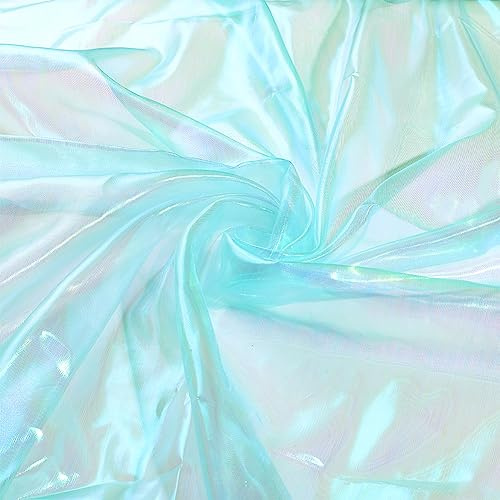 PH PandaHall 4m Karneval Cyan Schillernder Organzastoff Magisches Glänzendes Stoffband Schimmernder Organza-Spitzenstoff Für faschingskostüme Kleid Hochzeit Dekoration DIY-Handwerk 1.5 m Breit