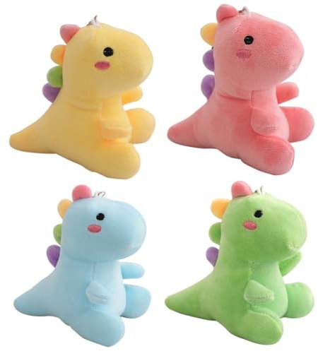 Porte-clés Dinosaure Peluche, 4pcs Porte-clés Dinosaure pour Femme Et Fille Mignon Porte-Clés Petit Animal en Peluche Jouet Poupée Pendentif Porte Clés Animaux Keychain Pour Cadeau De Fête