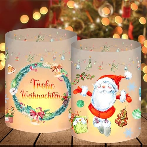 12 Windlicht Tischdeko Weihnachten, Weihnachtsdeko Innen, Deko Tisch, Christmas Decorations Weihnachtsmann, Winter Weihnachts, Weinachtsdekorationen für Teelichter/Kerzen