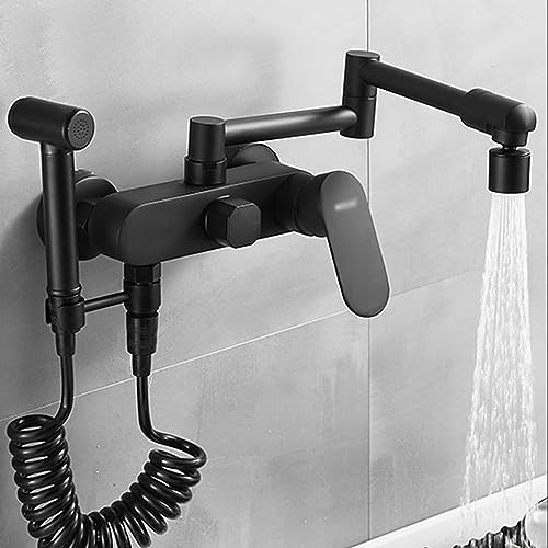 XJTNLB Robinet Cuisine Mural Mitigeur Evier avec Douchette Pivotant à 360° Robinet Melangeur Evier de Cuisine Robinet Evier, Noir, Mode Double