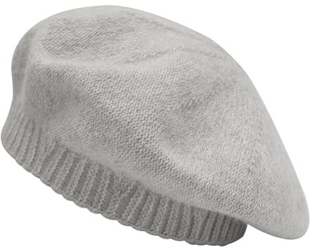 ZLYC Damen Winter Baskenmutze Klassische Barett Drucken Weich Warm Französische Mütze(Einfarbig Grau)
