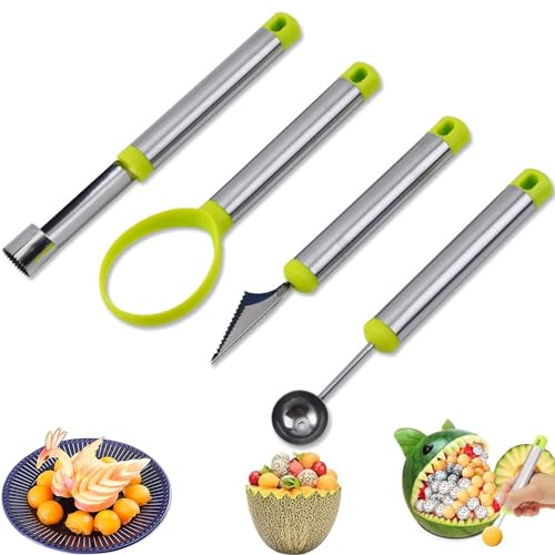 4 piezas Cuchillo para Tallar Frutas, Melon Cuchillo Tallado Fruta, Cuchara para Melón, Descorazonador de Manzanas, Cuchara Excavar Frutas, Multifunción, para Helados, Frutas Pelado, Calabaza