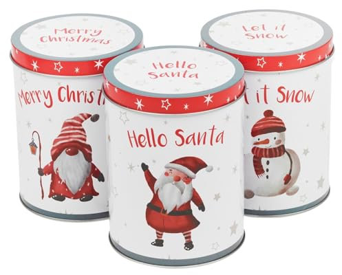 URBNLIVING Christmas Santa Jars Storage Tin Container Canisters Tea Coffee Cookie Biscuit (1 x Tall Set)