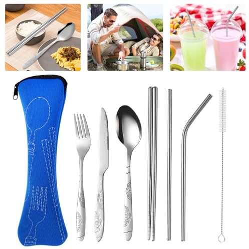 Cutlery Knife Fork Spoon Set Camping Travel Knives and Forks Spoons Utensils Outdoor Tableware Sets Stainless Steel, 8 Pcs