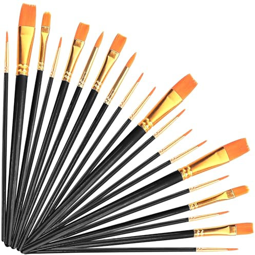Paint Brushes, 20 Pcs Professional Face Painting Brushes Set for for Acrylic Oil Watercolor Suitable for Decorations, Models, Figurines, Nail Art (Black)