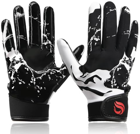 Goporoy Gants de football pour enfants – Excellente adhérence – Noir glacial – Taille M/L
