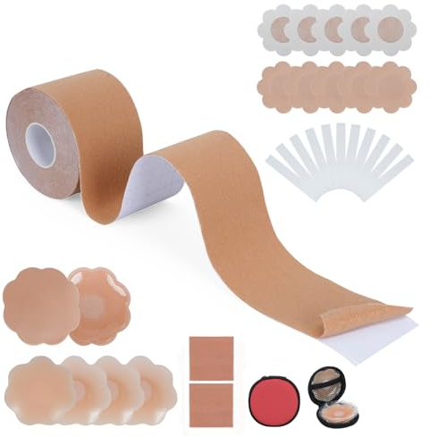 Leiptes Boob Tape, Reggiseno Adesivo per Push up, Nastro Adesivo Seno, Reggiseno Invisibile Adesivo con Copri Capezzoli in Silicone, per Una Coppa A-E per Torace Riunito