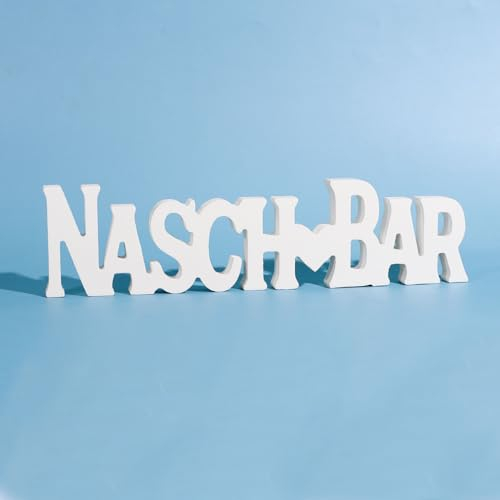 BETESSIN Candybar Deko Holz - Eleganter weißer Naschbar-Holzschriftzug - Tischdekoration für Partys und Feierlichkeiten wie Hochzeiten, Geburtstage uvm. - 30 x 7 x 1.5 cm