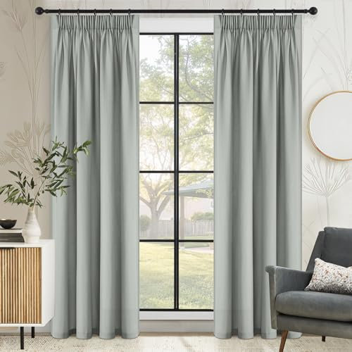 MRTREES transparente gardinen mit kräuselband, Vorhang 240 cm lang Vorhang hellgrüngrau 2er Set, vorhänge Wohnzimmer Schlafzimmer lichtdurchlässig modern elegant