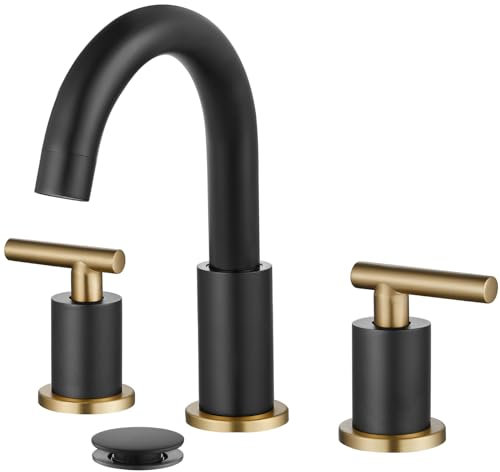 gotonovo Robinet de lavabo de salle de bain à 3 trous et 2 poignées avec bonde pop-up avec robinets mélangeurs chauds et froids de 20,3 cm, noir et doré